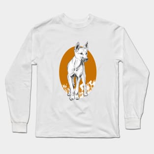 Young Dingo drawing - orange background Long Sleeve T-Shirt